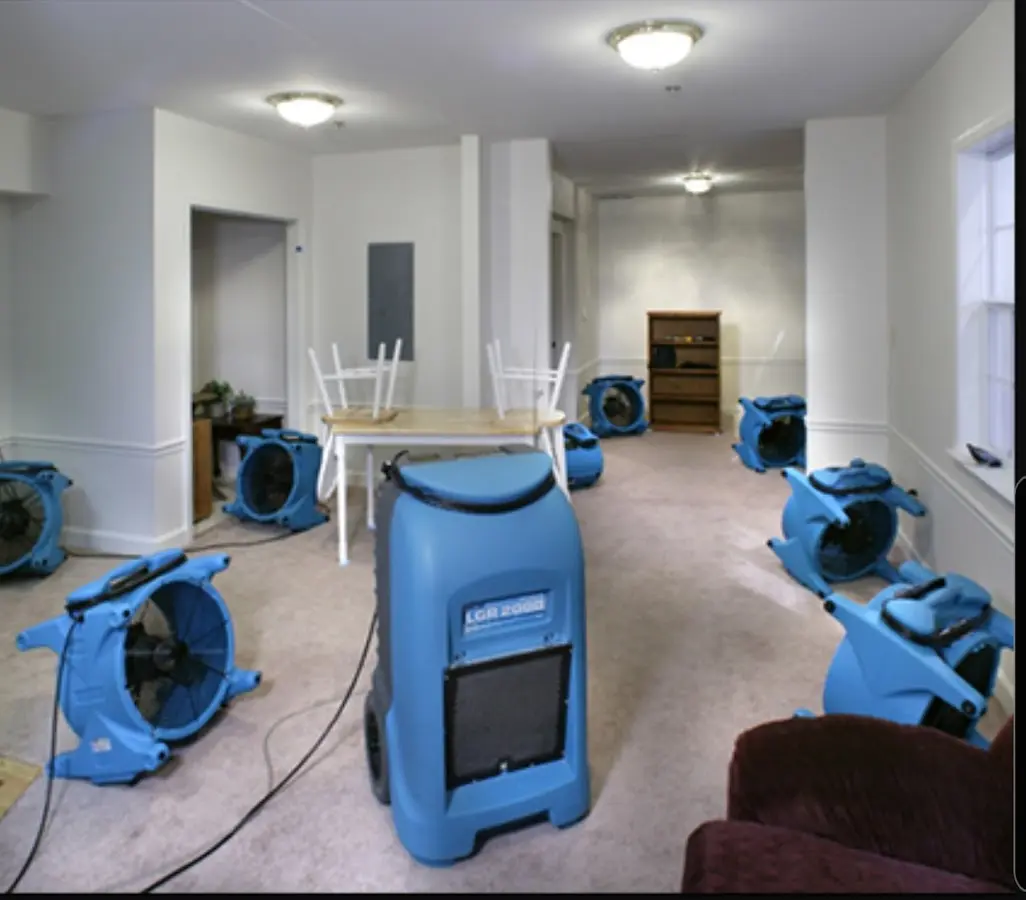 Air movers and dehumidifier setup for Water Damage Restoration in Fishhook